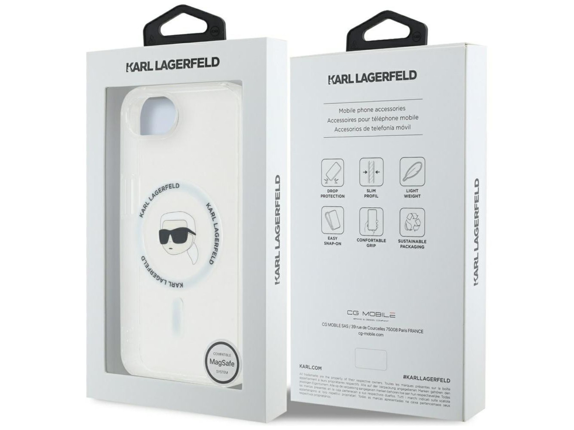 Capa MagSafe Karl Lagerfeld IML Metal Karl Head para iPhone 16e Branca