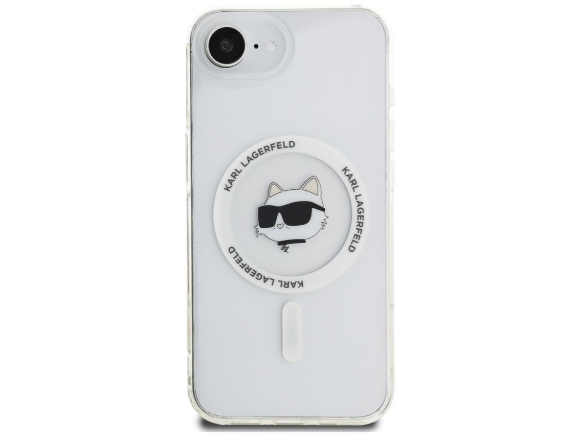 Capa MagSafe Karl Lagerfeld IML Metal Choupette Head para iPhone 16e - Branca