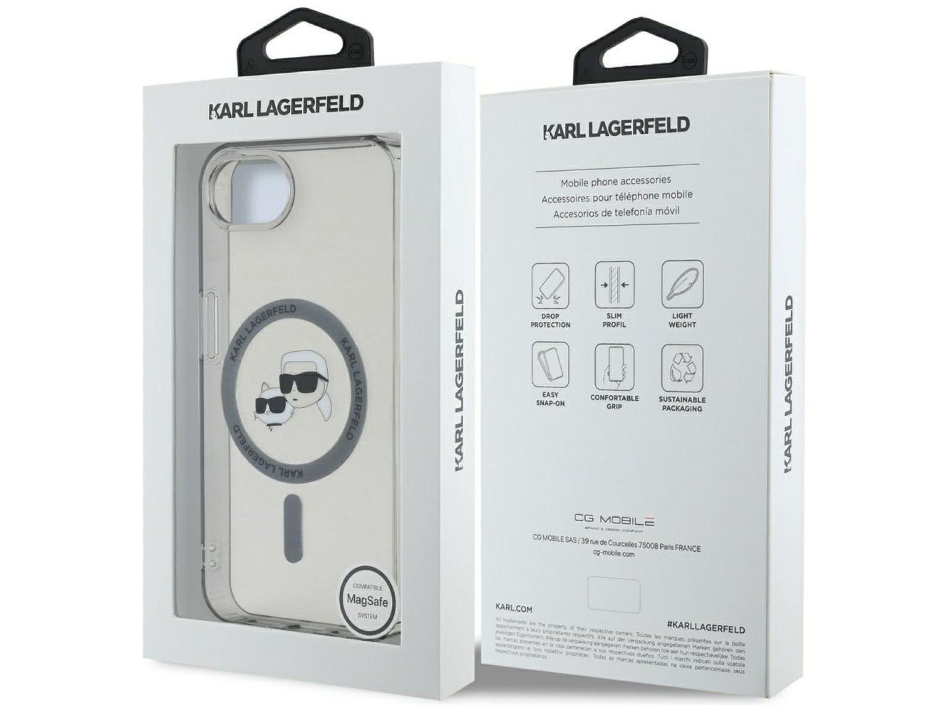 Capa MagSafe para iPhone 16e com as cabeças de Karl Lagerfeld IML Metal Karl & Choupette - Preta