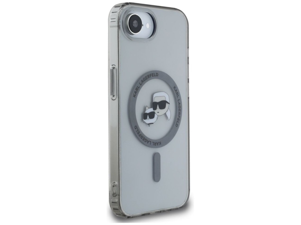 Capa MagSafe para iPhone 16e com as cabeças de Karl Lagerfeld IML Metal Karl & Choupette - Preta