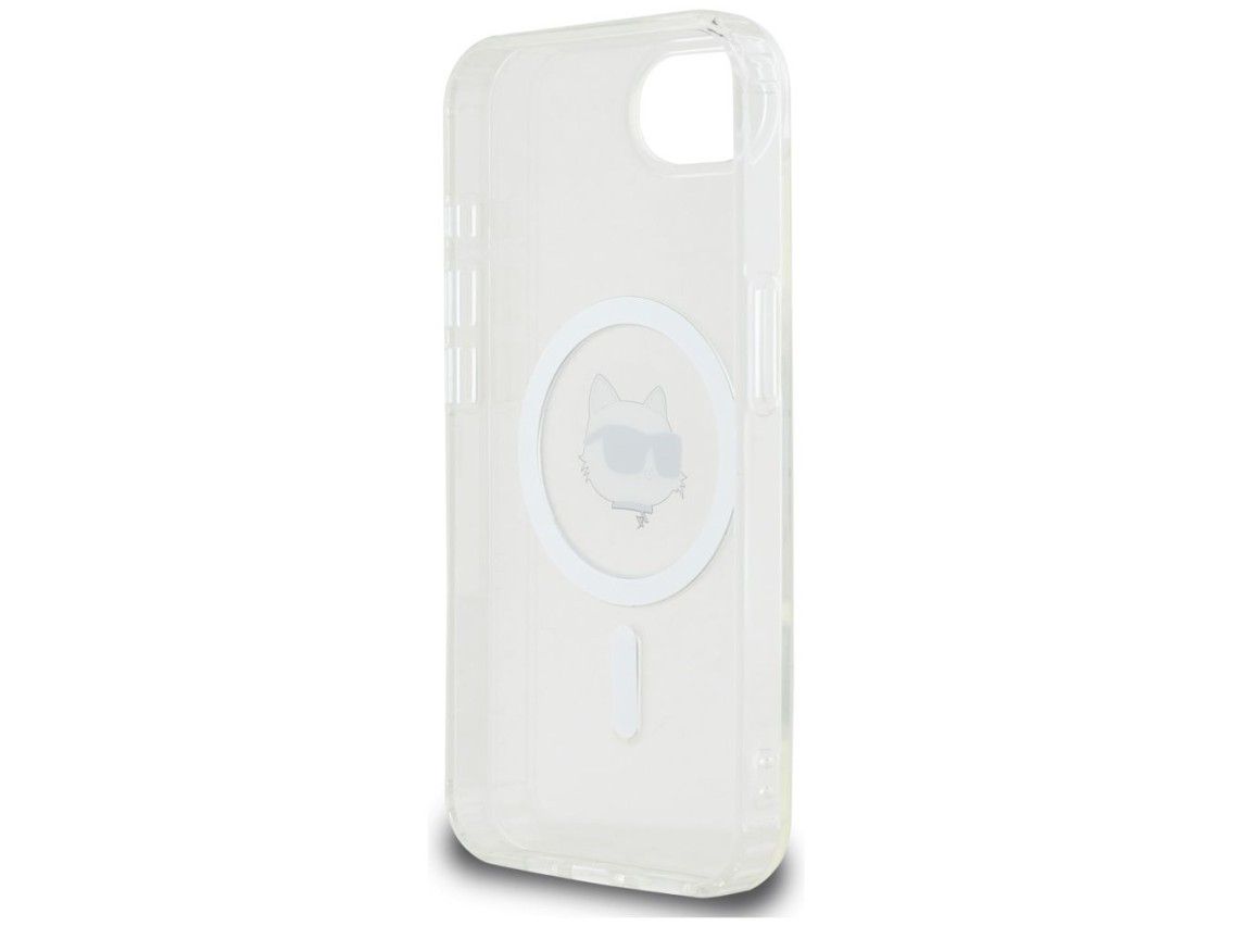 Capa MagSafe Karl Lagerfeld IML Metal Choupette Head para iPhone 16e - Branca