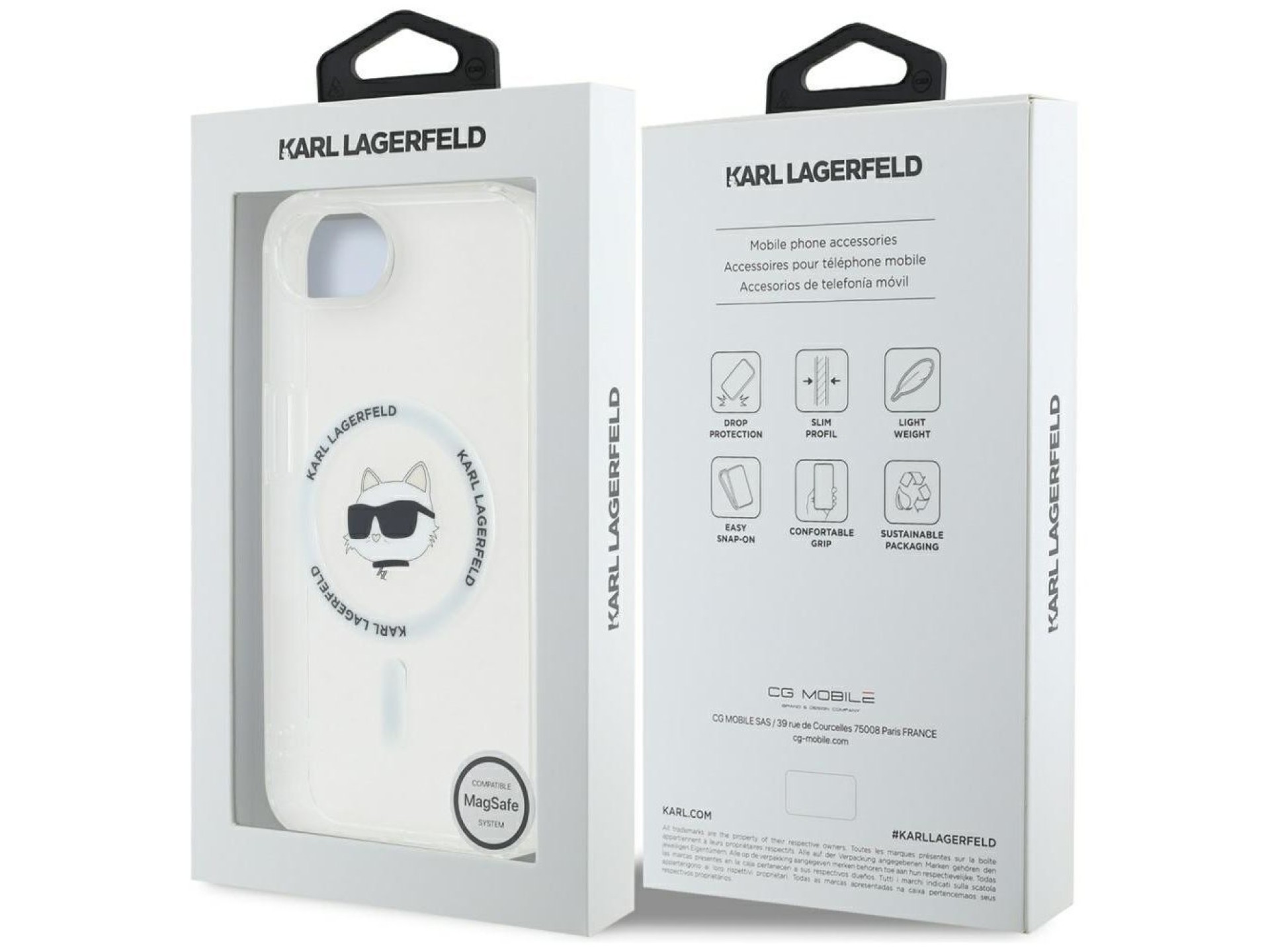 Capa MagSafe Karl Lagerfeld IML Metal Choupette Head para iPhone 16e - Branca