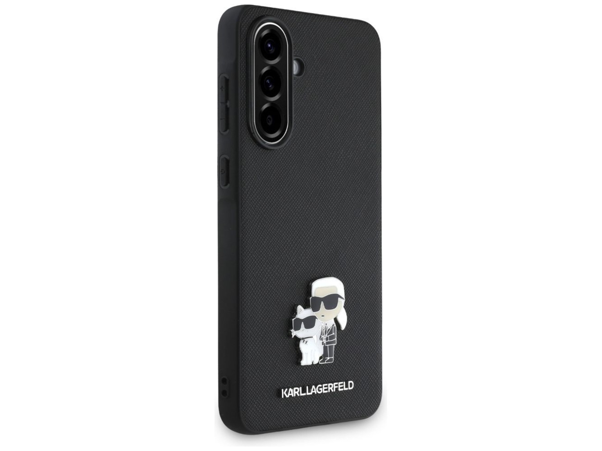 Capa Karl Lagerfeld Saffiano com logotipo metálico K&C para Samsung Galaxy A36 - Preta