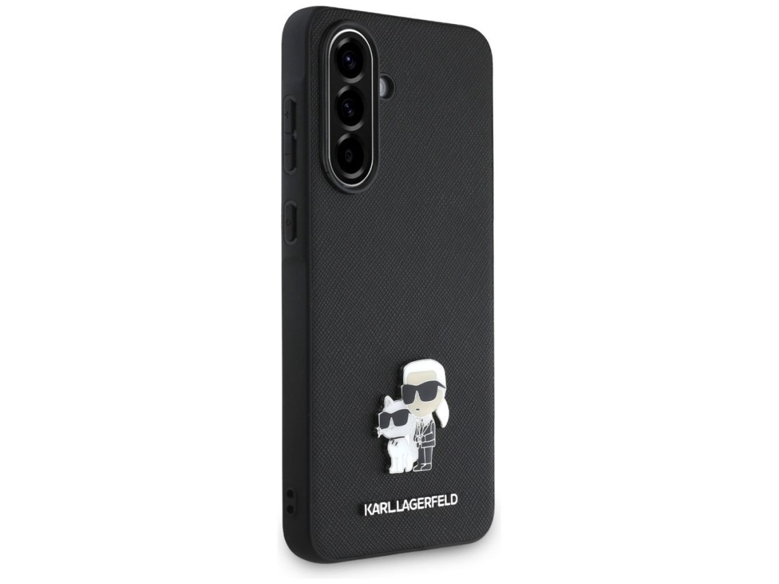 Capa Karl Lagerfeld Saffiano com logotipo metálico K&C para Samsung Galaxy A36 - Preta