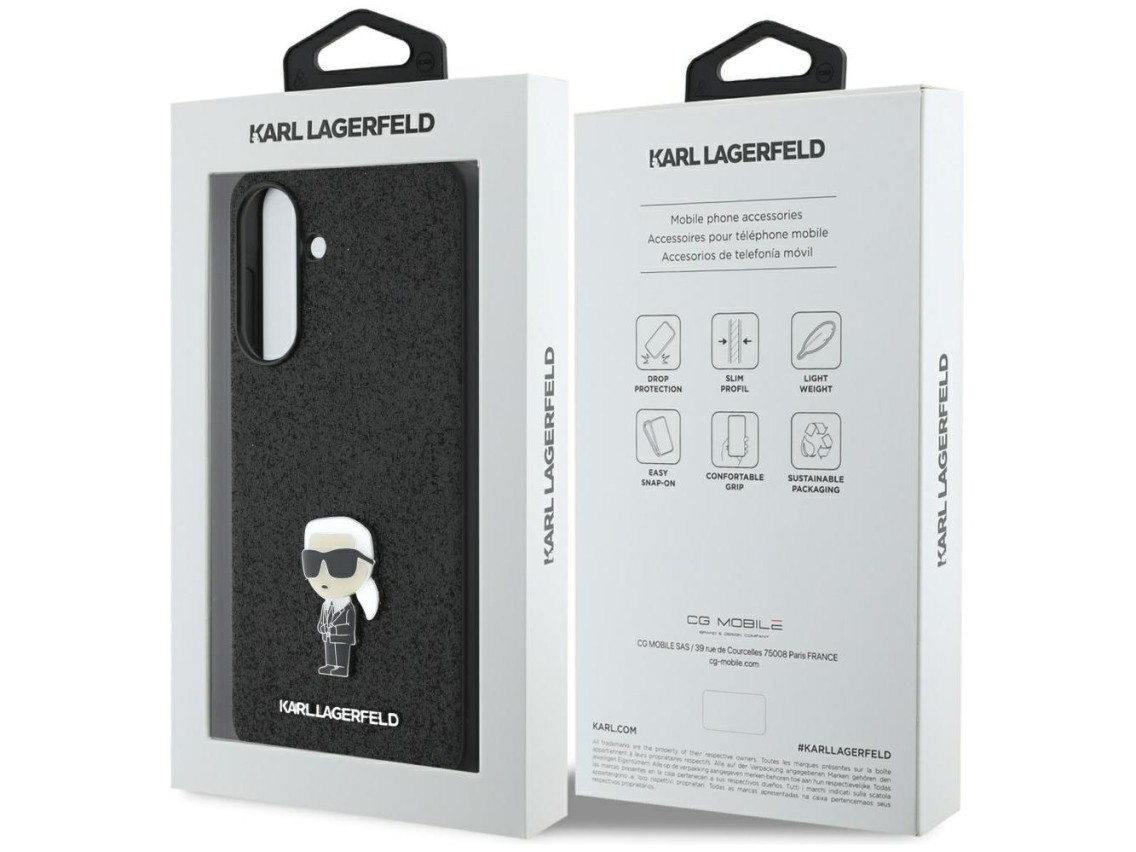 Funda metálica con pin y logo Ikonik fijo de Karl Lagerfeld con purpurina para Samsung Galaxy A5 - N