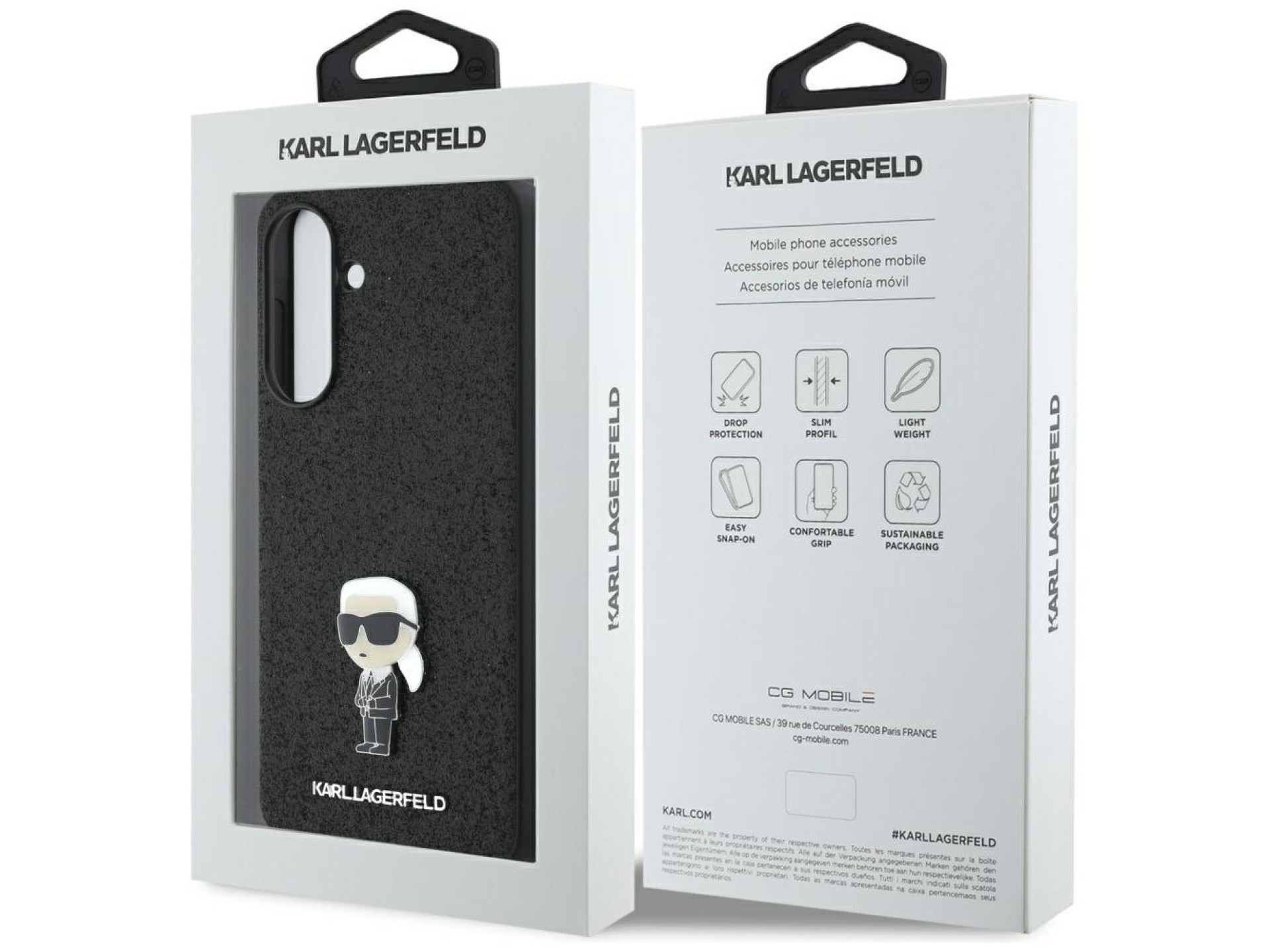 Funda metálica con pin y logo Ikonik fijo de Karl Lagerfeld con purpurina para Samsung Galaxy A5 - N