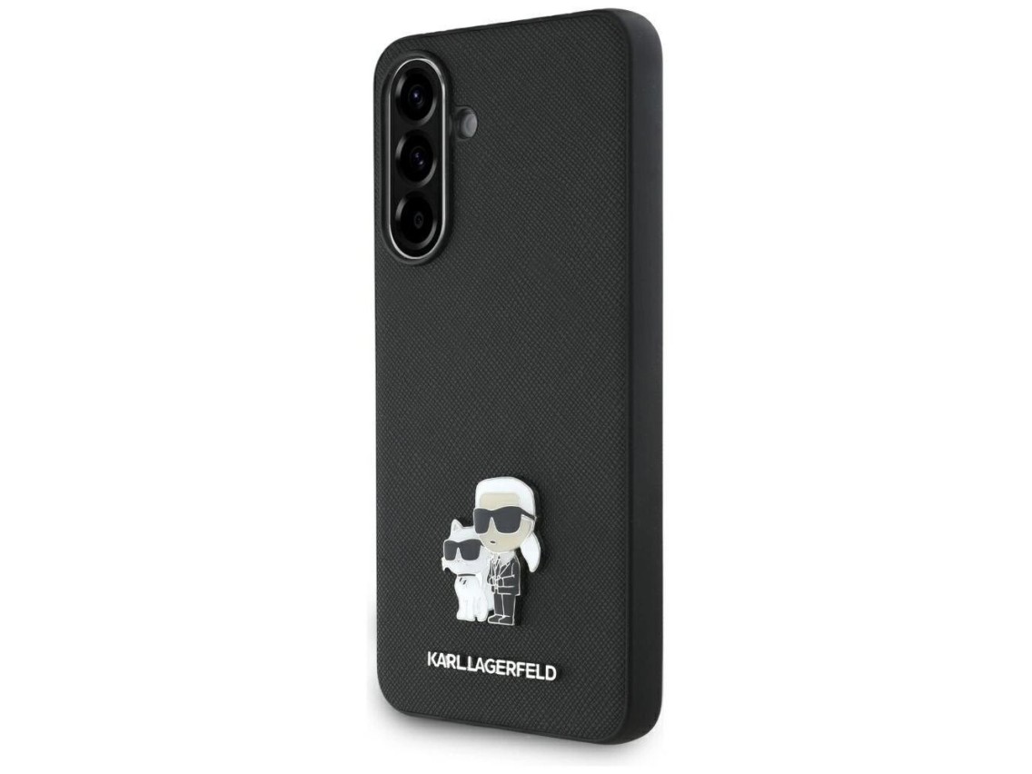 Capa Karl Lagerfeld Saffiano com logotipo metálico K&C para Samsung Galaxy A36 - Preta