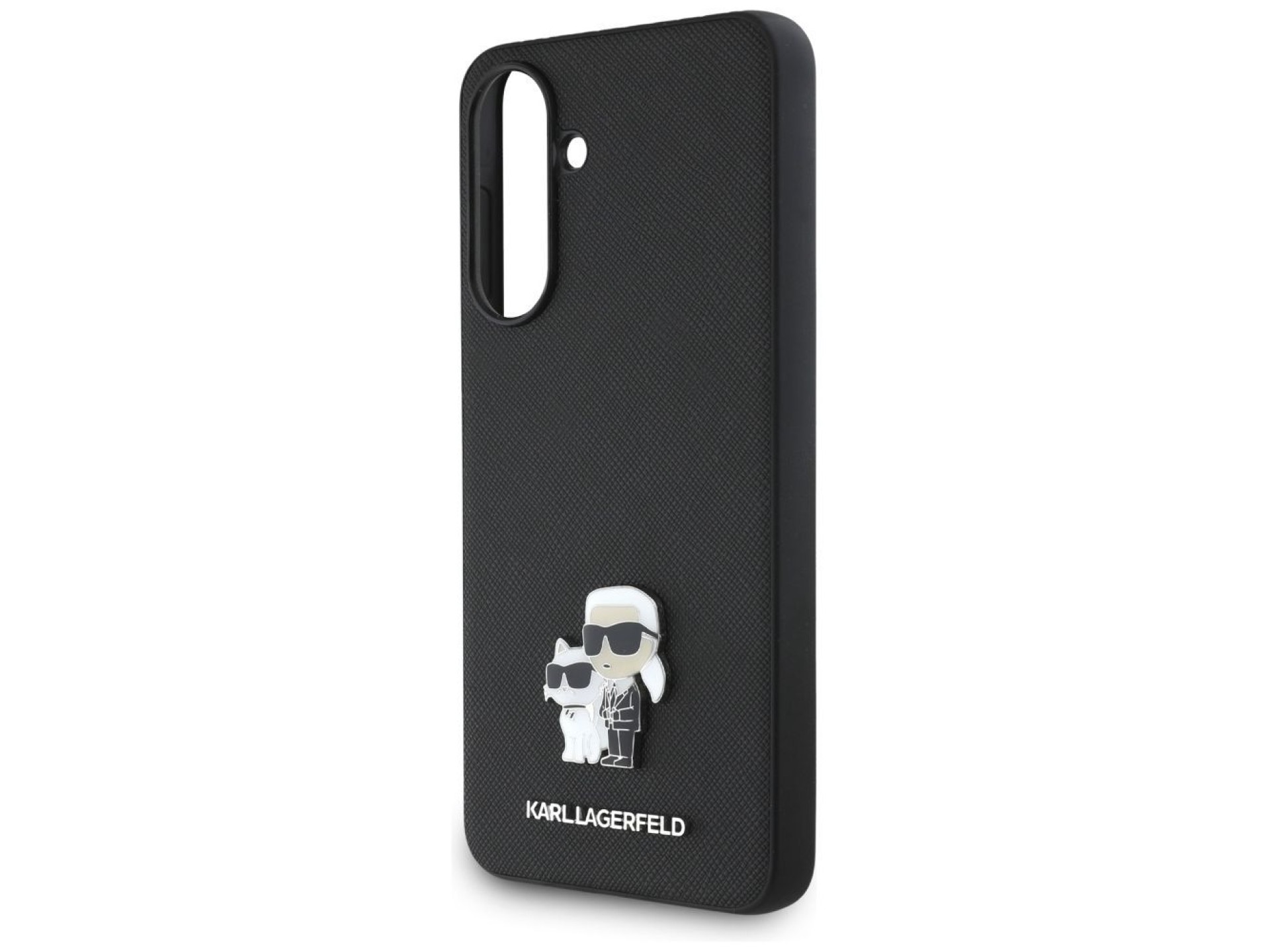 Capa Karl Lagerfeld Saffiano com logotipo metálico K&C para Samsung Galaxy A36 - Preta