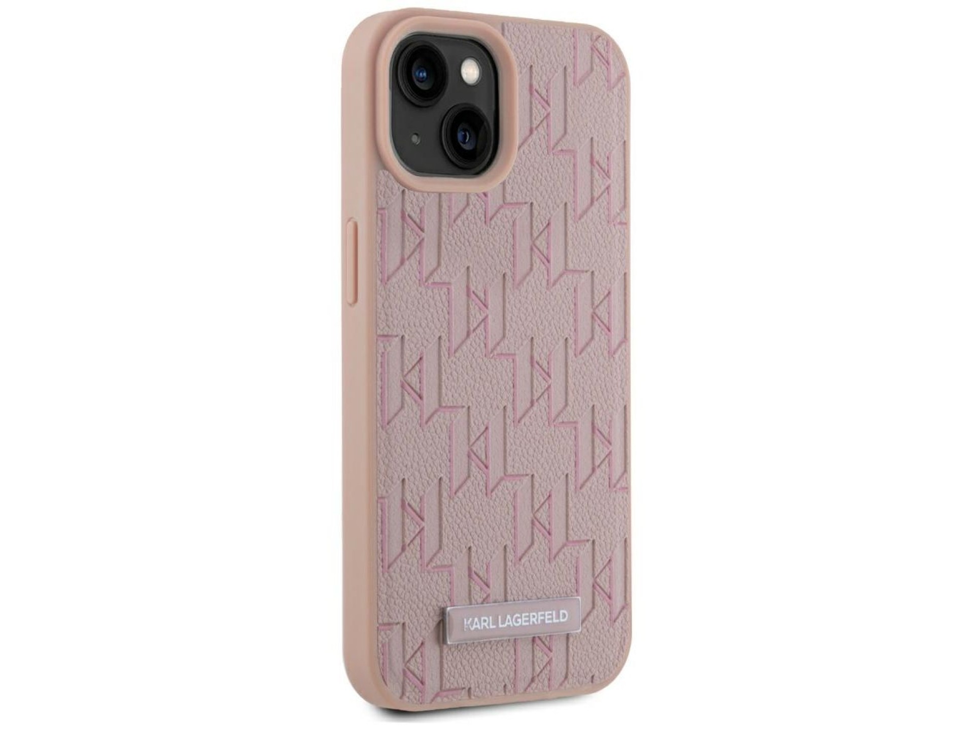 Karl Lagerfeld Leather Monogram Metal Logo MagSafe iPhone 15 Case - Pink