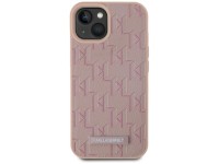 Karl Lagerfeld Leather Monogram Metal Logo MagSafe iPhone 15 Case - Pink Karl Lagerfeld Leather Monogram Metal Logo MagSafe iPhone 15 Case - Pink