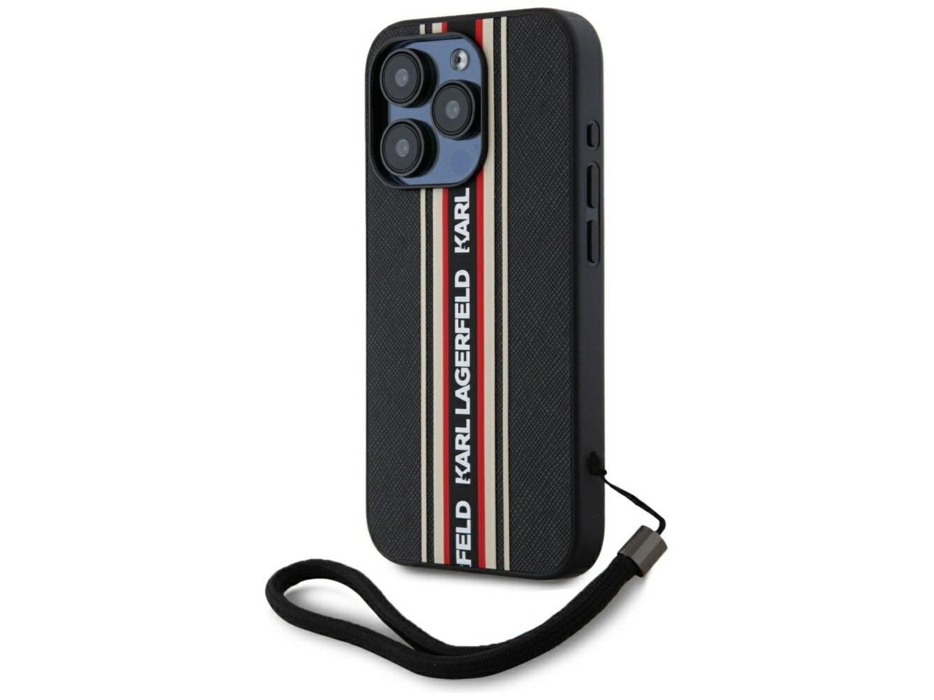 Capa Karl Lagerfeld Saffiano Athleisure Stripes Cord para iPhone 15 Pro - Vermelha