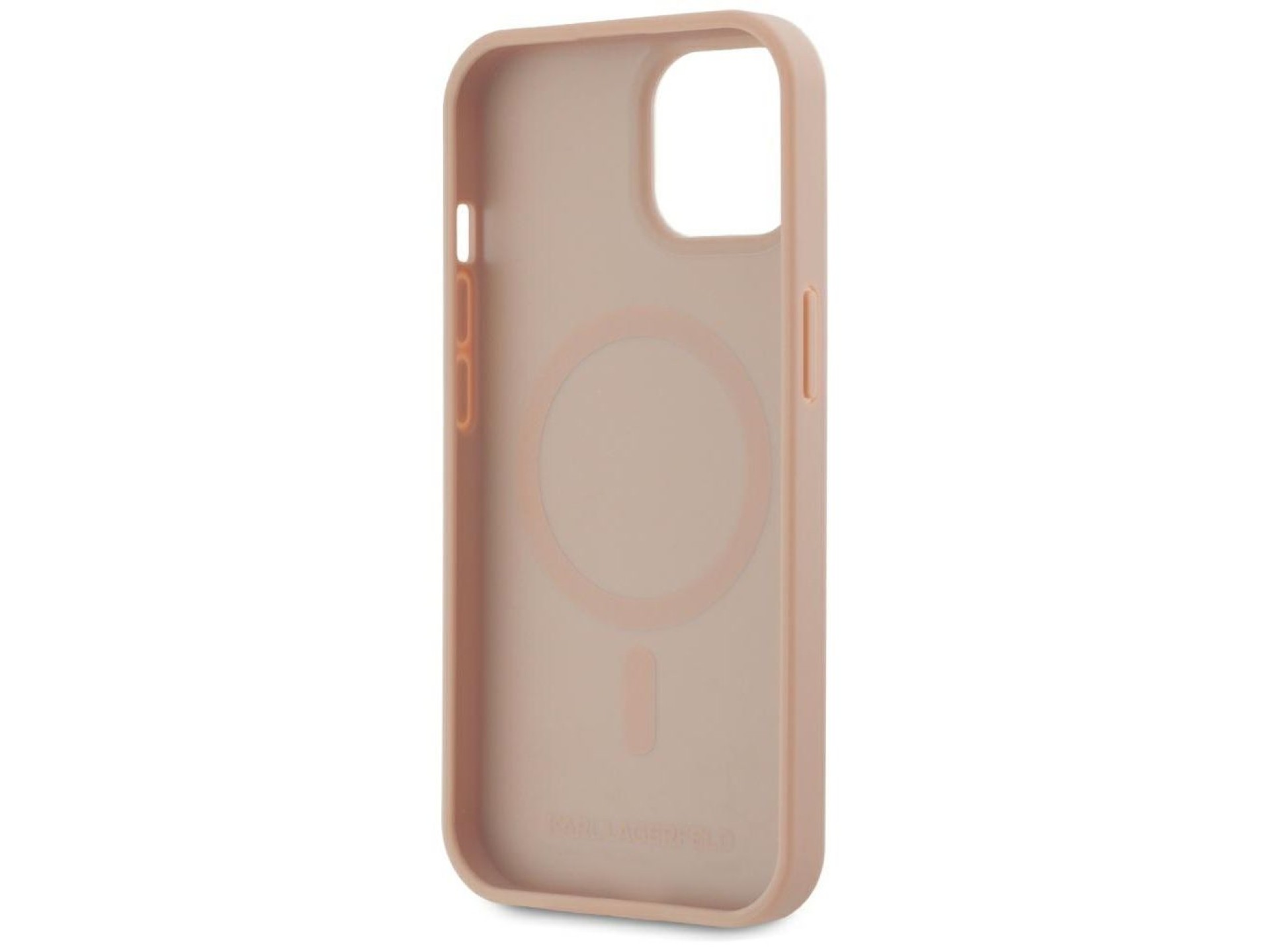 Karl Lagerfeld Leather Monogram Metal Logo MagSafe iPhone 15 Case - Pink