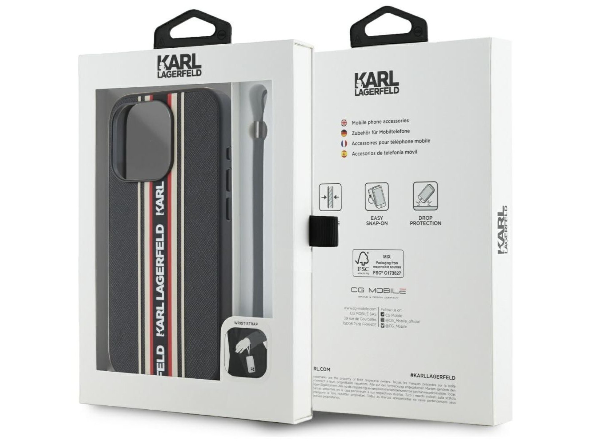 Capa Karl Lagerfeld Saffiano Athleisure Stripes Cord para iPhone 15 Pro - Vermelha