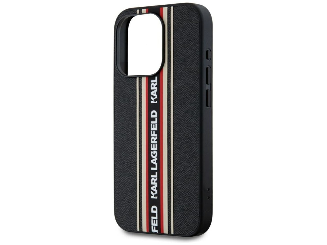 Capa Karl Lagerfeld Saffiano Athleisure Stripes Cord para iPhone 15 Pro - Vermelha