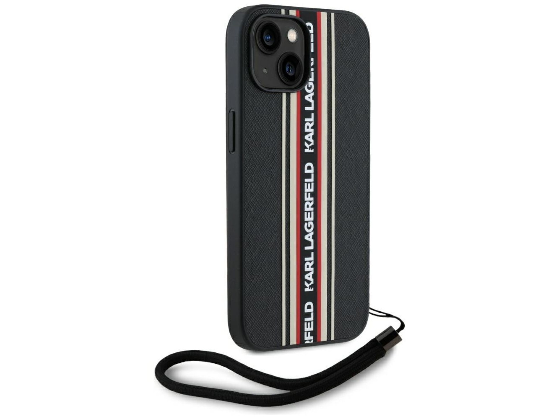 Capa para iPhone 15 Karl Lagerfeld Saffiano Athleisure Stripes Cord - Vermelha