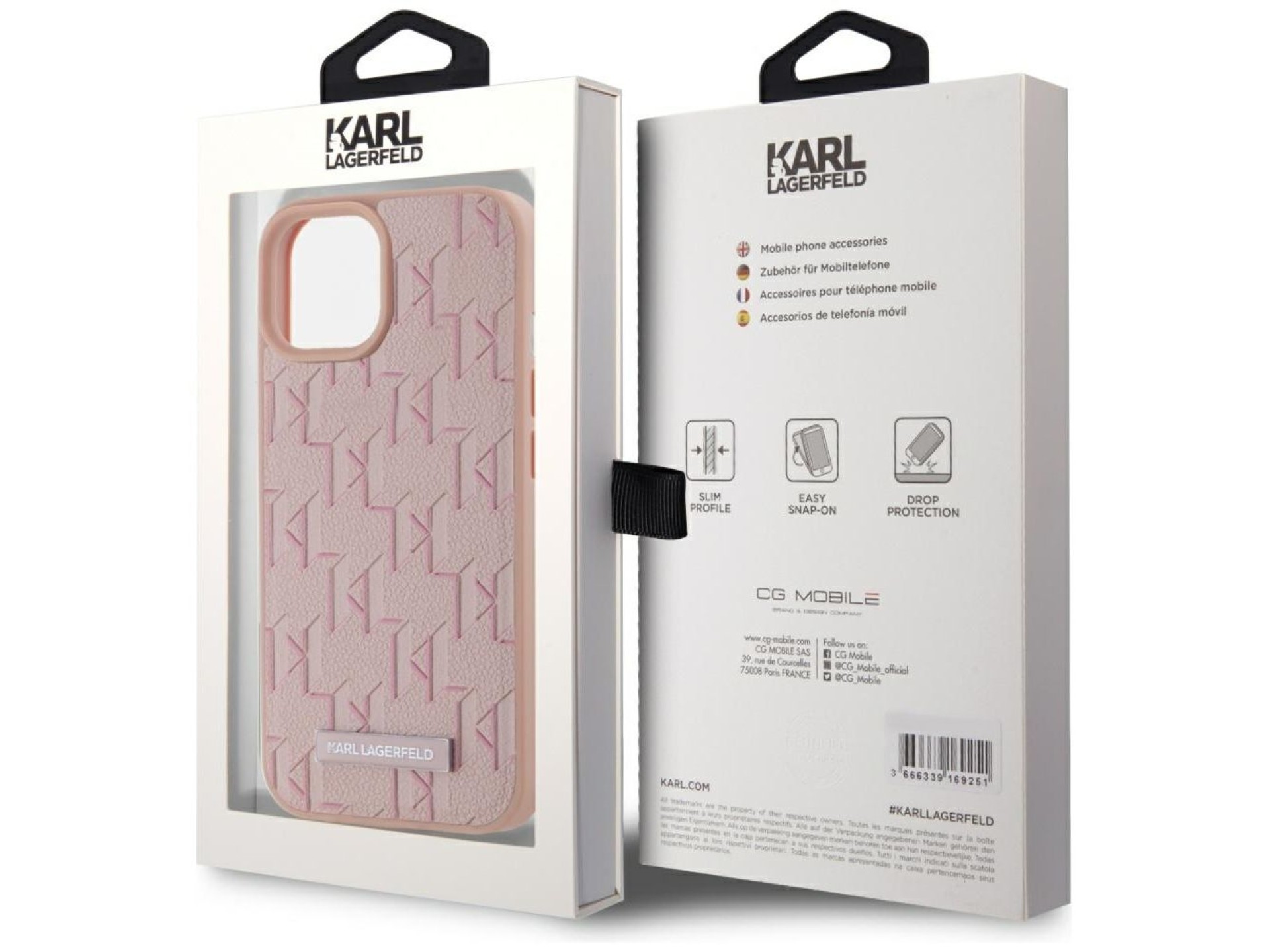 Karl Lagerfeld Leather Monogram Metal Logo MagSafe iPhone 15 Case - Pink