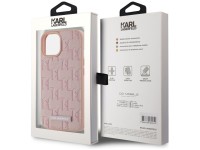 Karl Lagerfeld Leather Monogram Metal Logo MagSafe iPhone 15 Case - Pink Karl Lagerfeld Leather Monogram Metal Logo MagSafe iPhone 15 Case - Pink