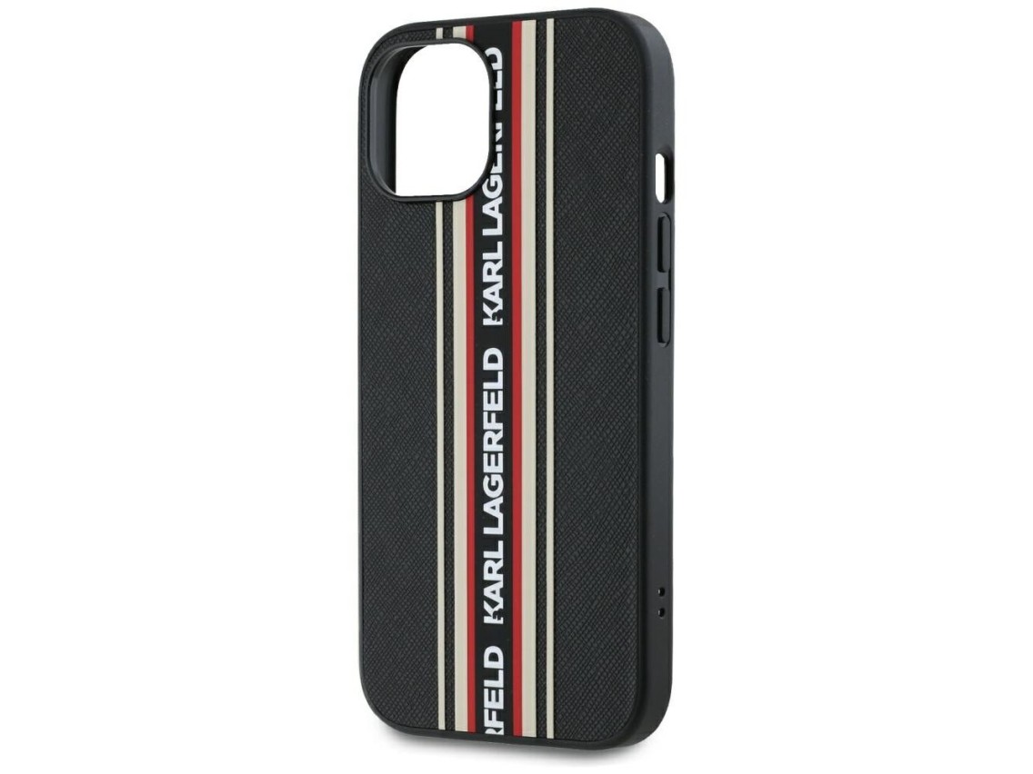 Capa para iPhone 15 Karl Lagerfeld Saffiano Athleisure Stripes Cord - Vermelha