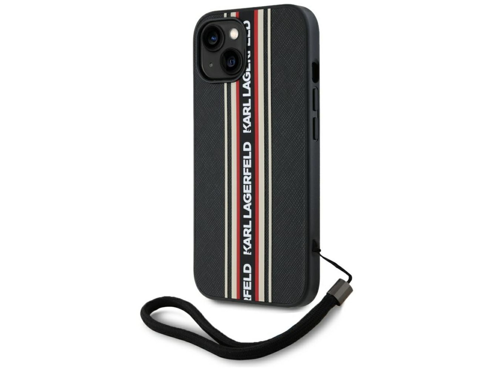 Capa para iPhone 15 Karl Lagerfeld Saffiano Athleisure Stripes Cord - Vermelha