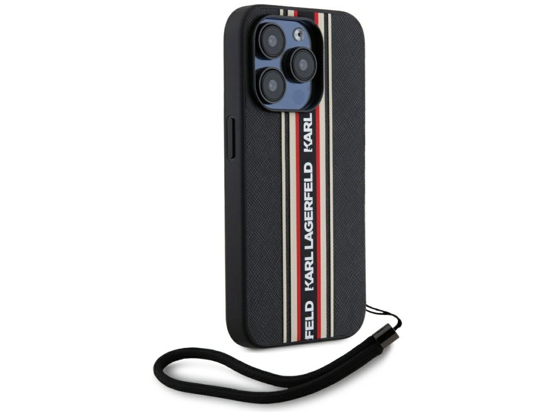 Capa Karl Lagerfeld Saffiano Athleisure Stripes Cord para iPhone 15 Pro - Vermelha