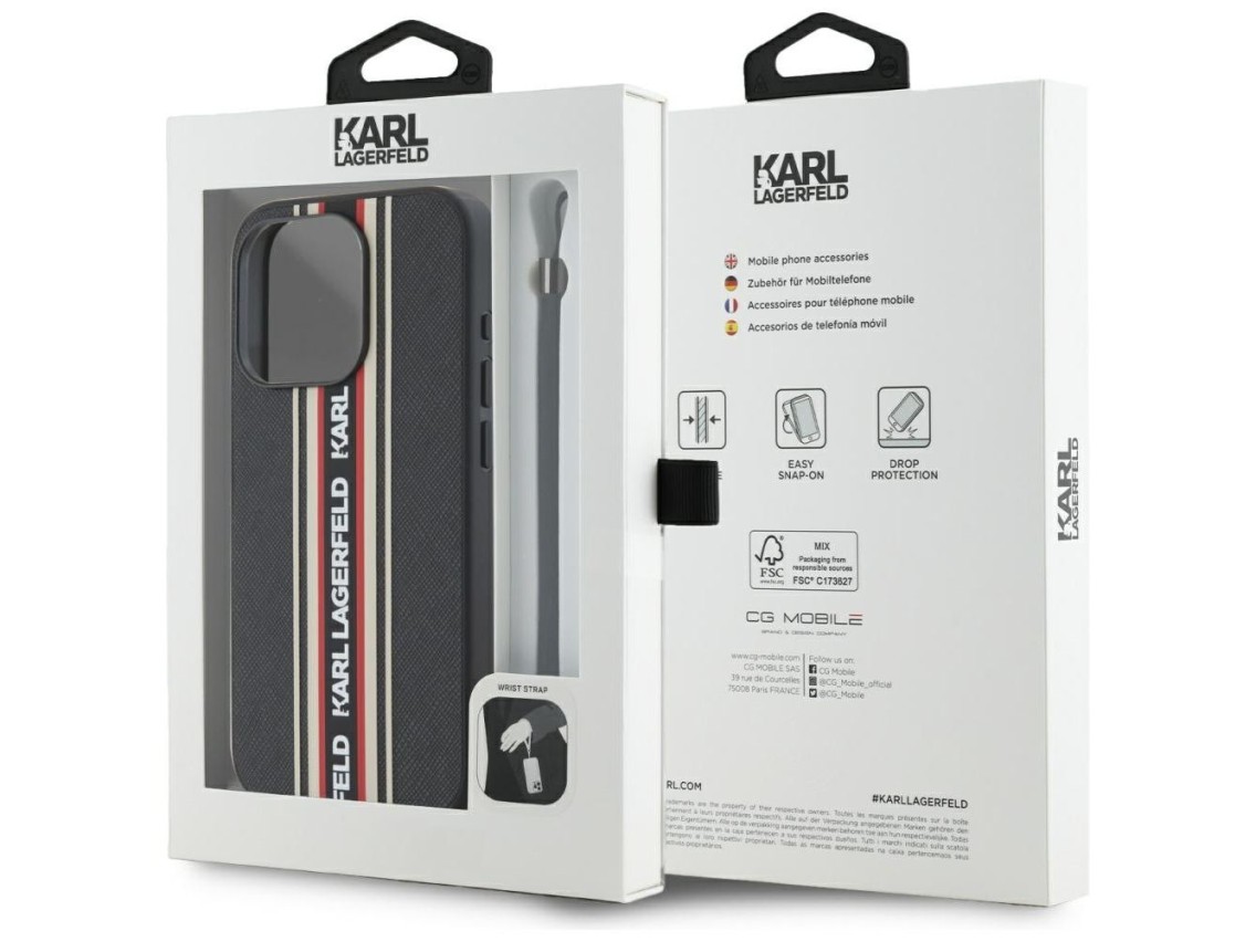 Capa Karl Lagerfeld Saffiano Athleisure Stripes Cord para iPhone 15 Pro - Vermelha