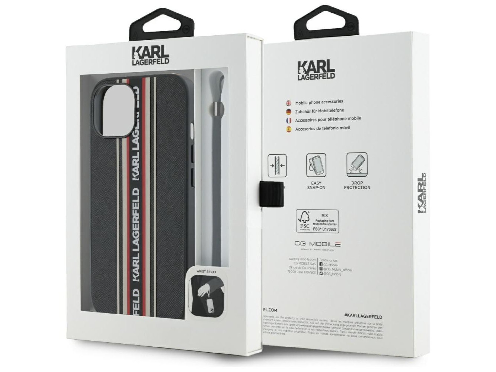 Capa para iPhone 15 Karl Lagerfeld Saffiano Athleisure Stripes Cord - Vermelha