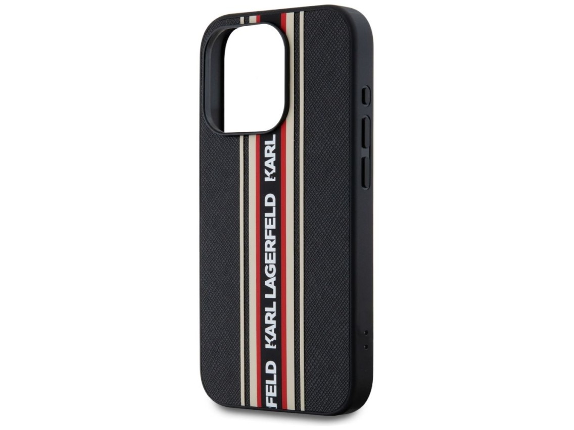 Karl Lagerfeld Saffiano Athleisure Stripes Cord iPhone 15 Pro Max Case - Red