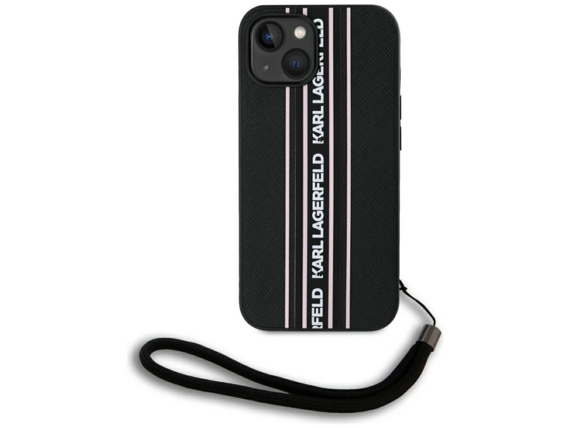 Karl Lagerfeld Saffiano Athleisure Stripes Cord iPhone 15 Case - Pink