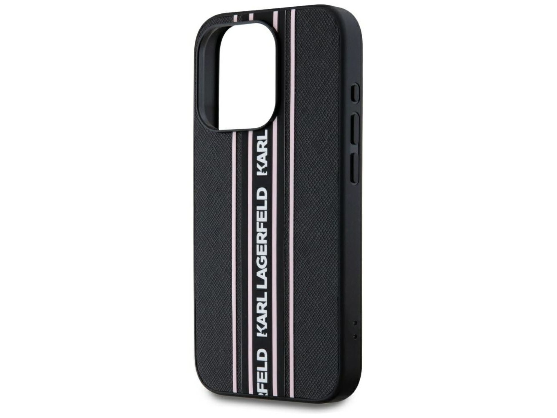 Funda Karl Lagerfeld Saffiano Athleisure Stripes Cord para iPhone 15 Pro - Rosa
