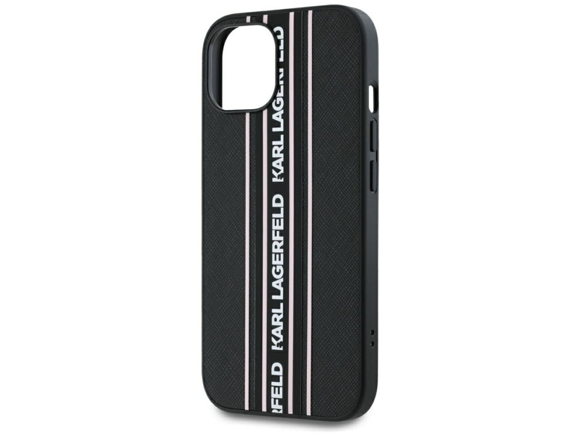 Karl Lagerfeld Saffiano Athleisure Stripes Cord iPhone 15 Case - Pink