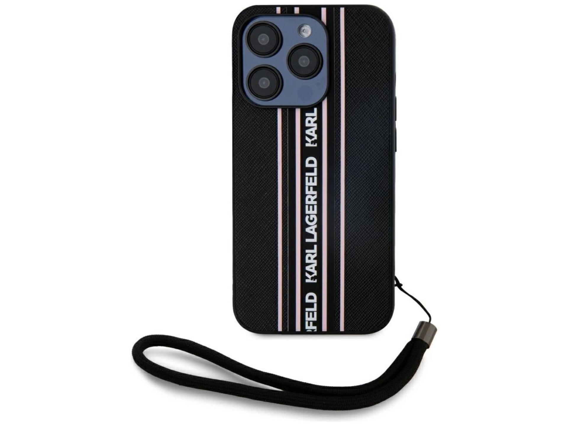 Funda Karl Lagerfeld Saffiano Athleisure Stripes Cord para iPhone 15 Pro - Rosa
