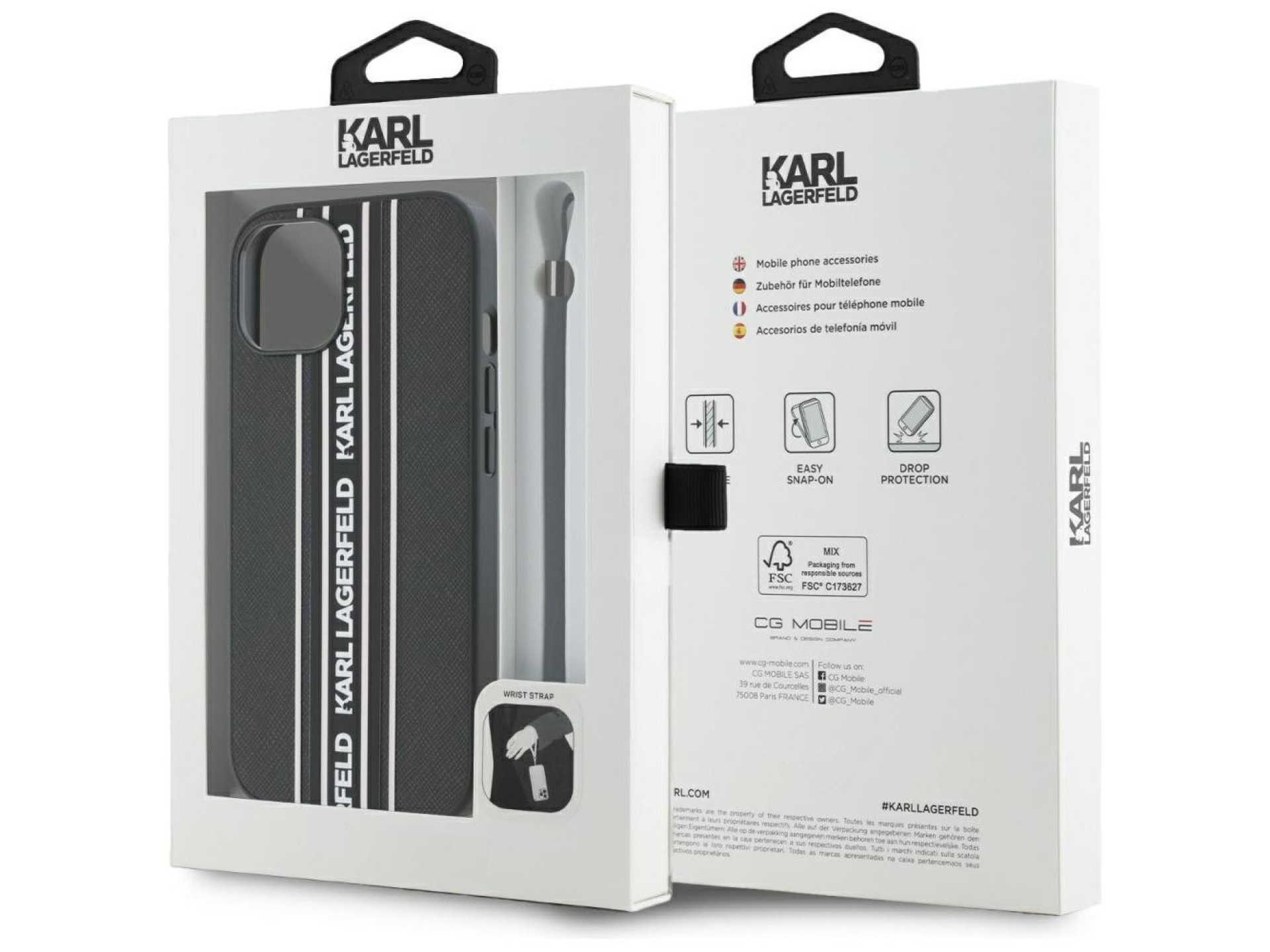 Karl Lagerfeld Saffiano Athleisure Stripes Cord iPhone 15 Case - Pink