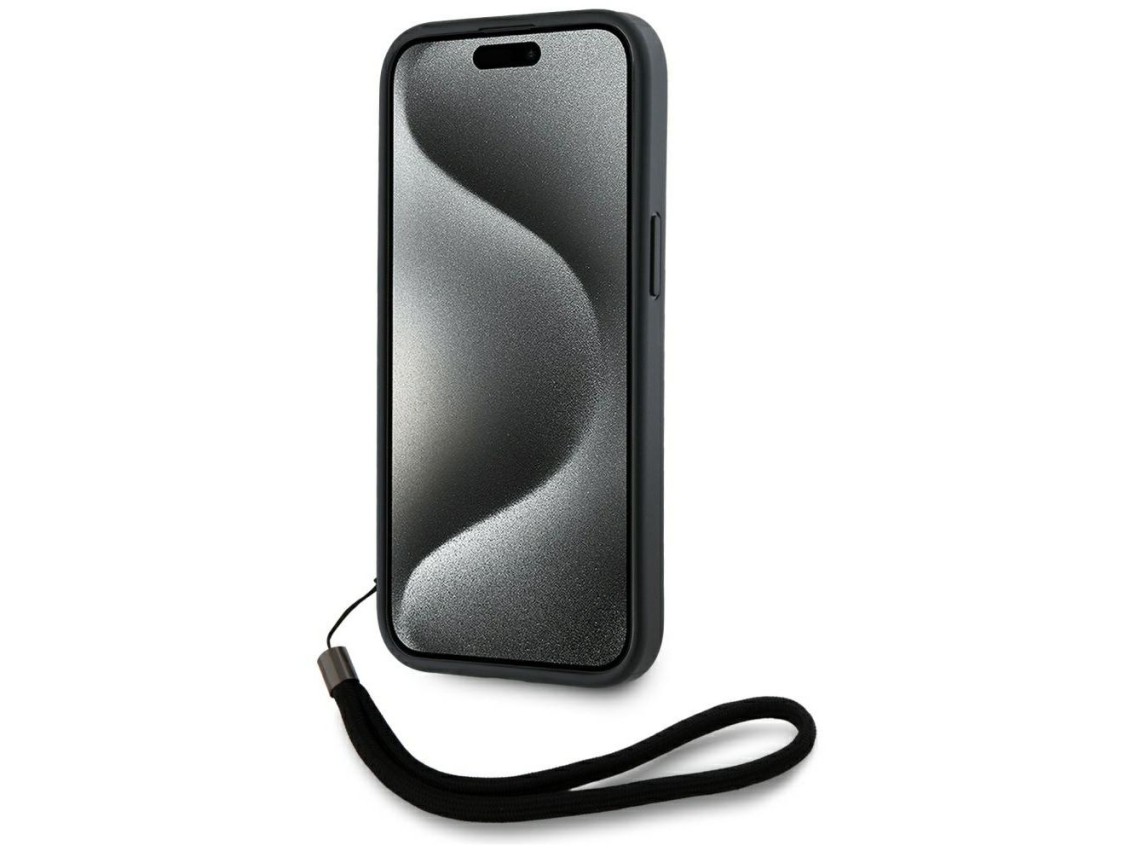 Karl Lagerfeld Saffiano Athleisure Stripes Cord iPhone 15 Pro Max Case - Pink