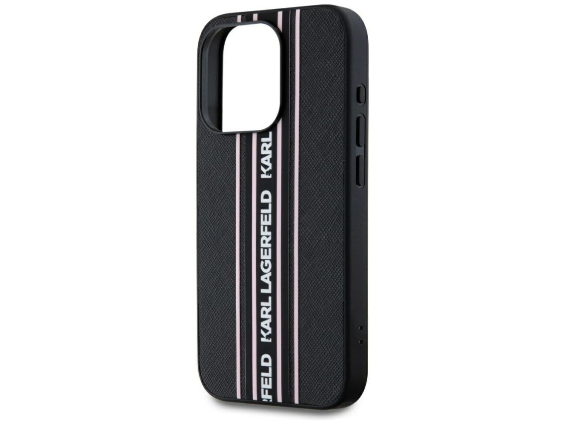 Karl Lagerfeld Saffiano Athleisure Stripes Cord iPhone 15 Pro Max Case - Pink