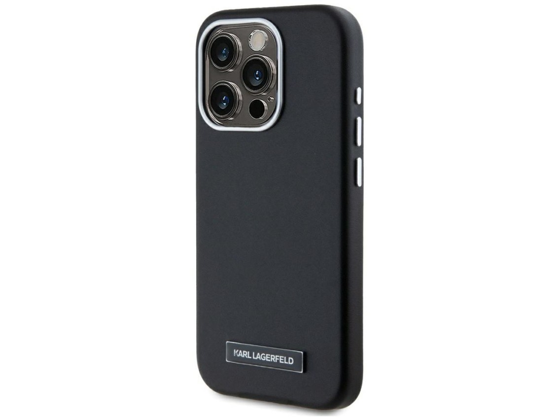 Karl Lagerfeld FW Metal Plate MagSafe iPhone 15 Pro Case - Black