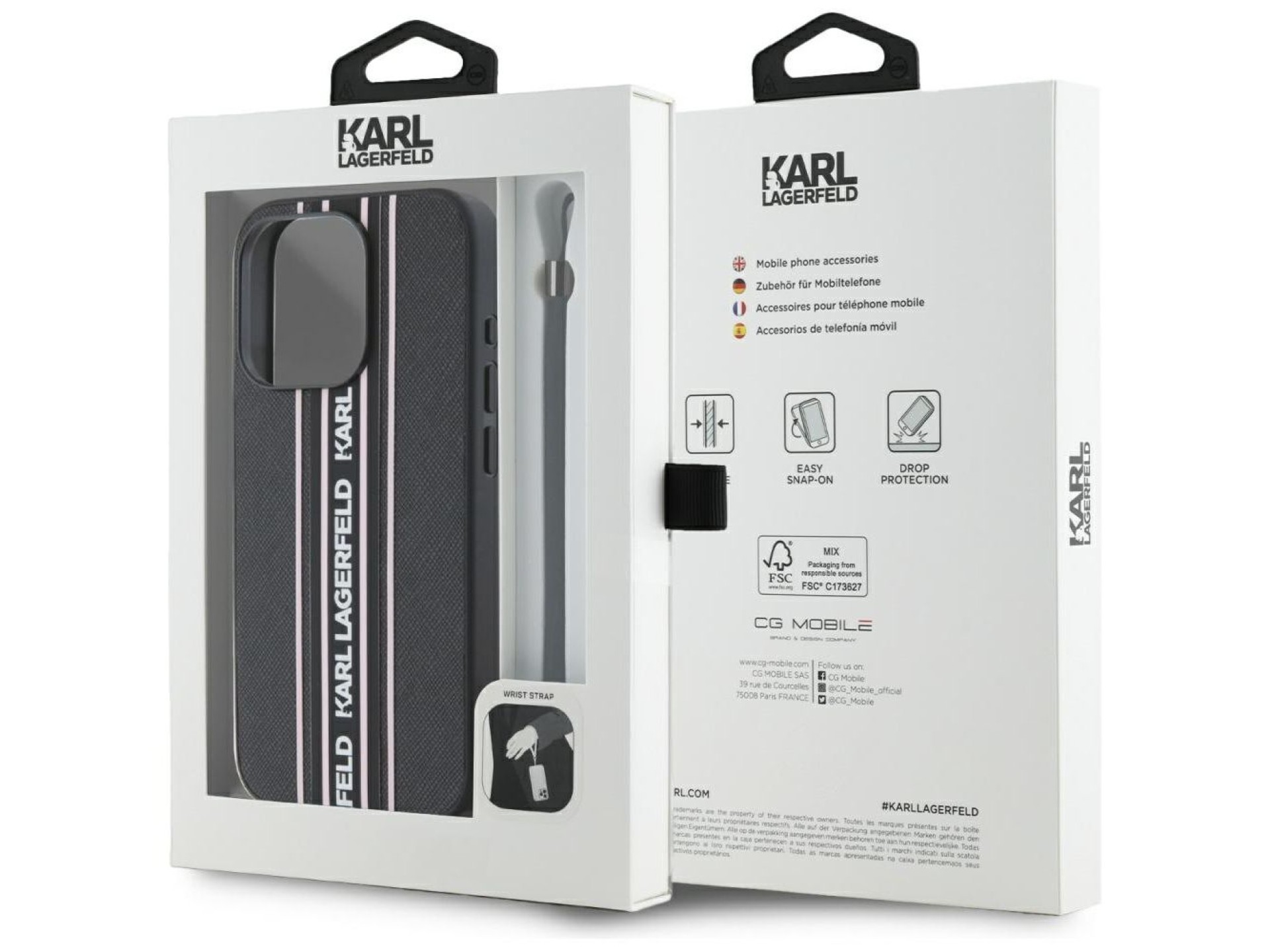 Karl Lagerfeld Saffiano Athleisure Stripes Cord iPhone 15 Pro Max Case - Pink