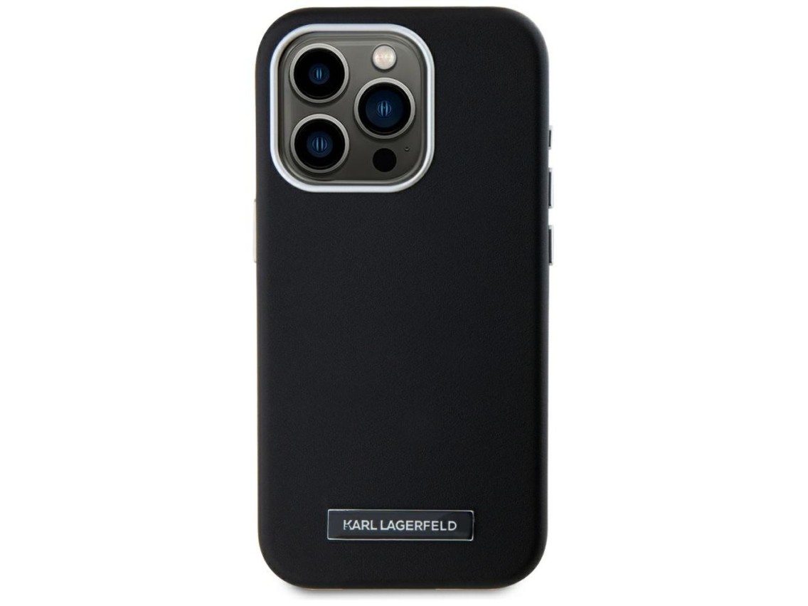 Karl Lagerfeld FW Metal Plate MagSafe iPhone 15 Pro Case - Black