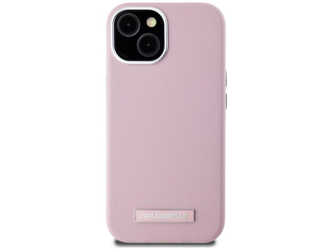 Capa MagSafe Karl Lagerfeld FW com placa de metal para iPhone 15 - Rosa