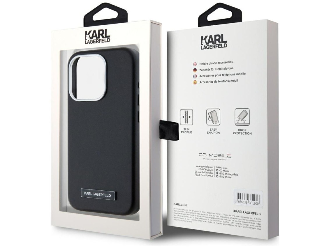Karl Lagerfeld FW Metal Plate MagSafe iPhone 15 Pro Case - Black