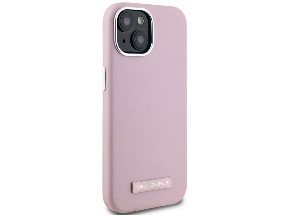 Capa MagSafe Karl Lagerfeld FW com placa de metal para iPhone 15 - Rosa
