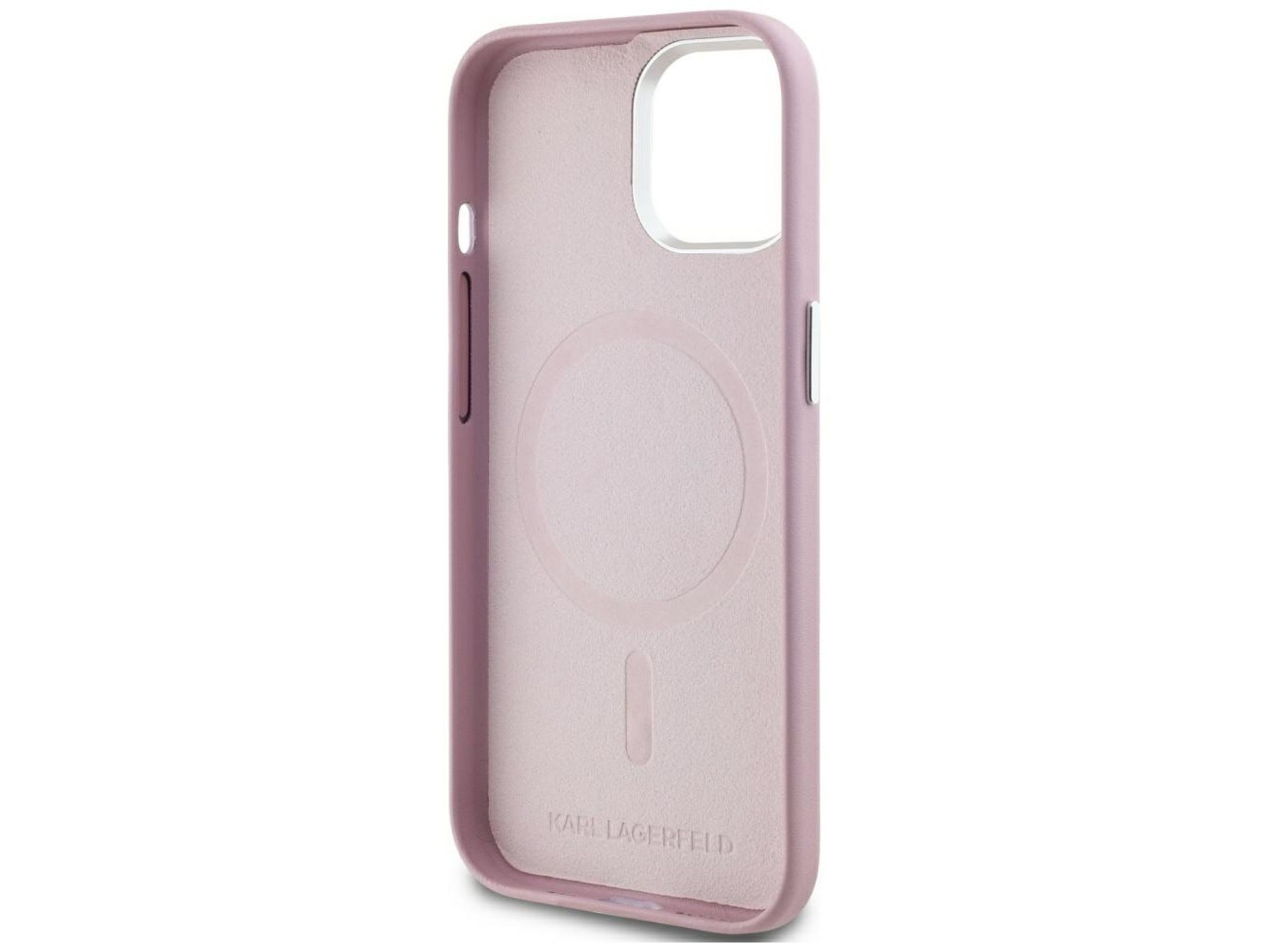 Capa MagSafe Karl Lagerfeld FW com placa de metal para iPhone 15 - Rosa
