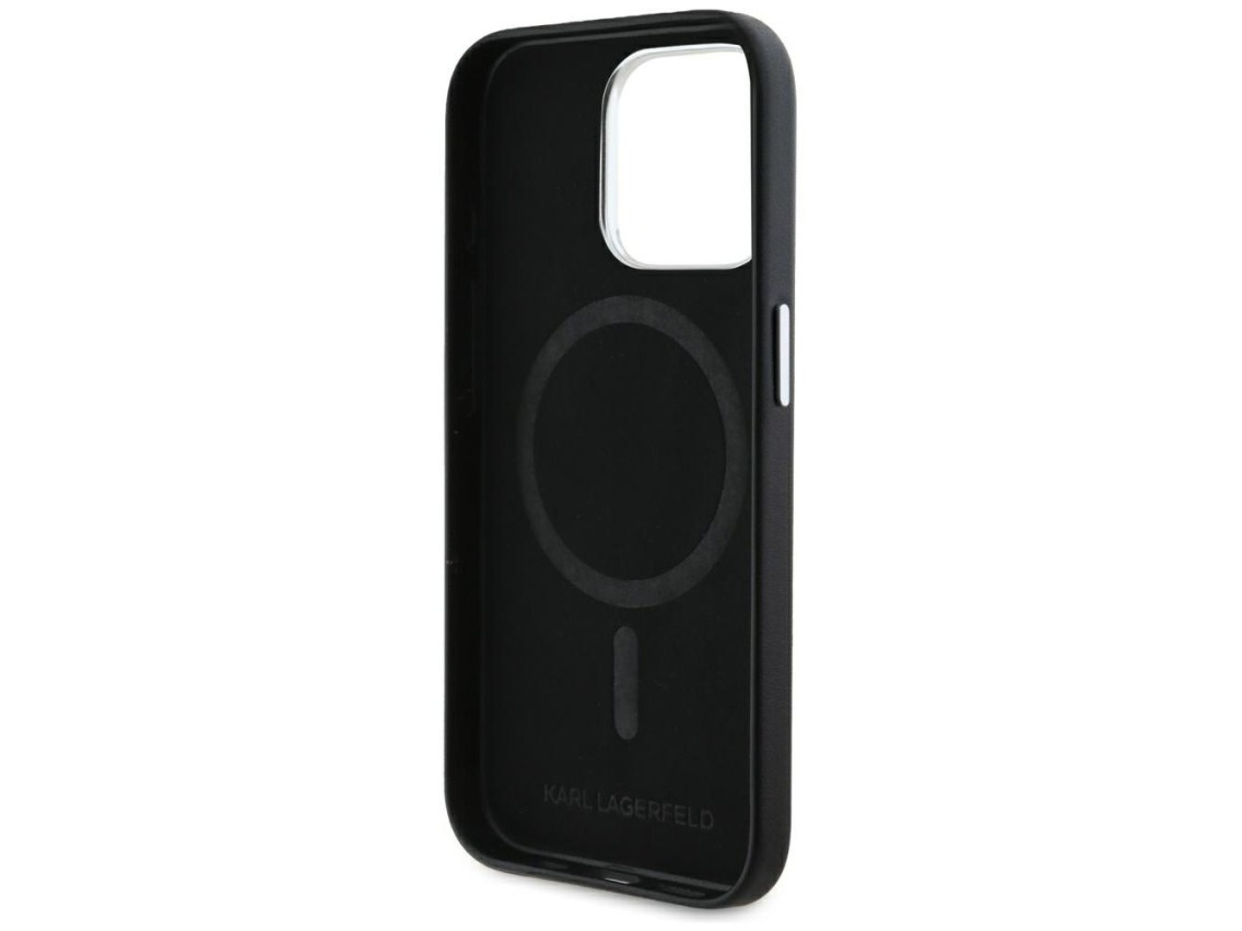 Karl Lagerfeld FW Metal Plate MagSafe iPhone 15 Pro Case - Black