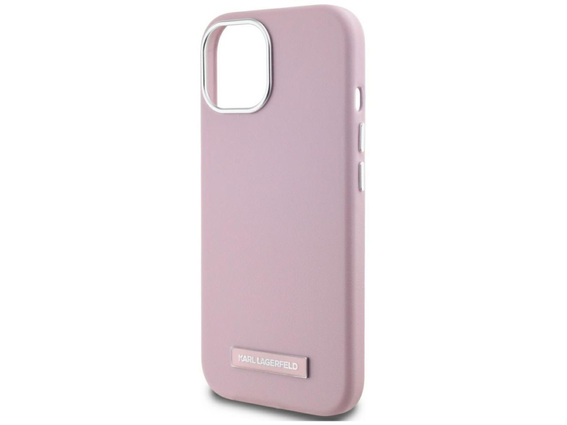 Capa MagSafe Karl Lagerfeld FW com placa de metal para iPhone 15 - Rosa