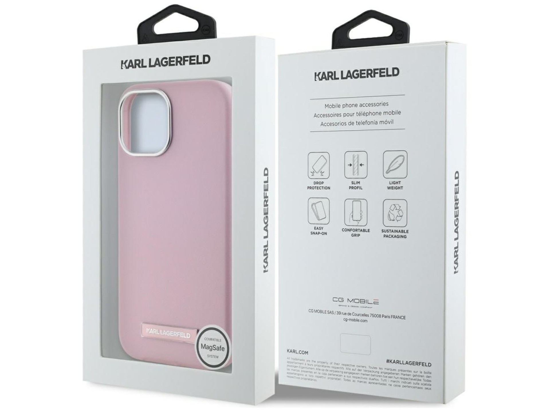Capa MagSafe Karl Lagerfeld FW com placa de metal para iPhone 15 - Rosa