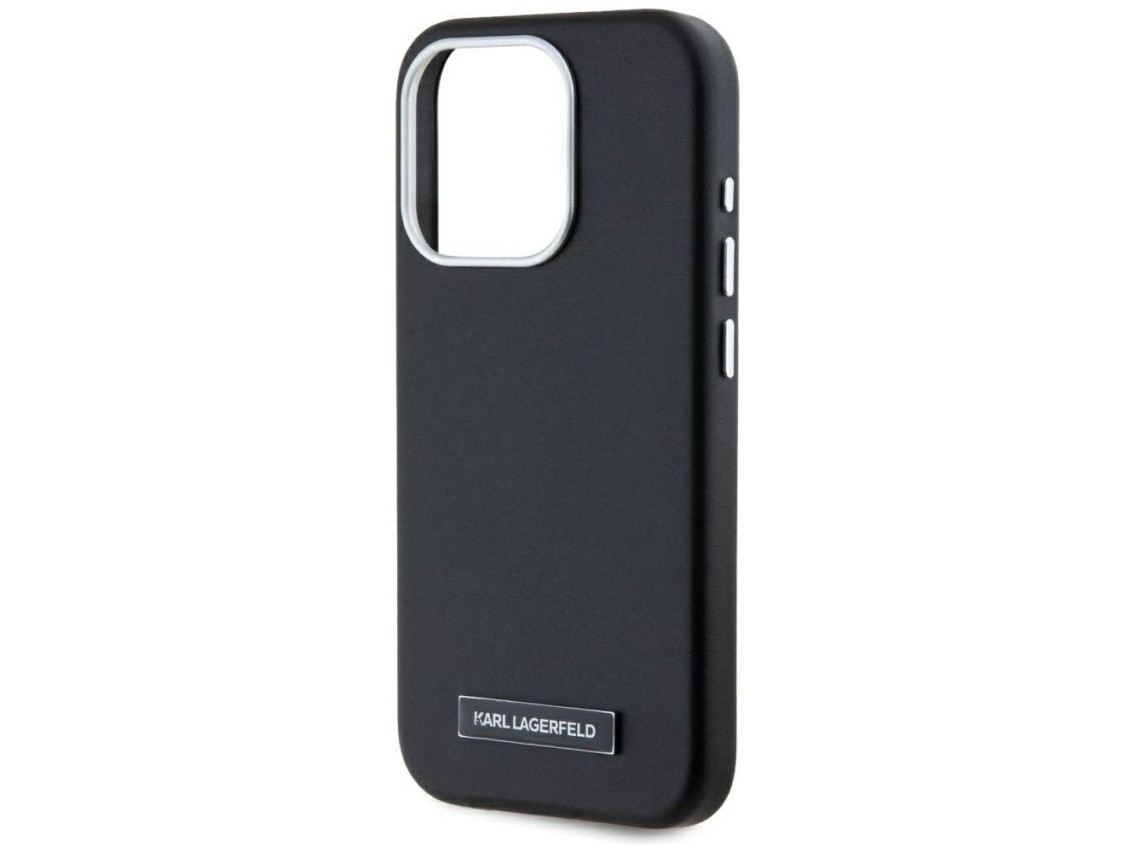 Karl Lagerfeld FW Metal Plate MagSafe iPhone 15 Pro Case - Black