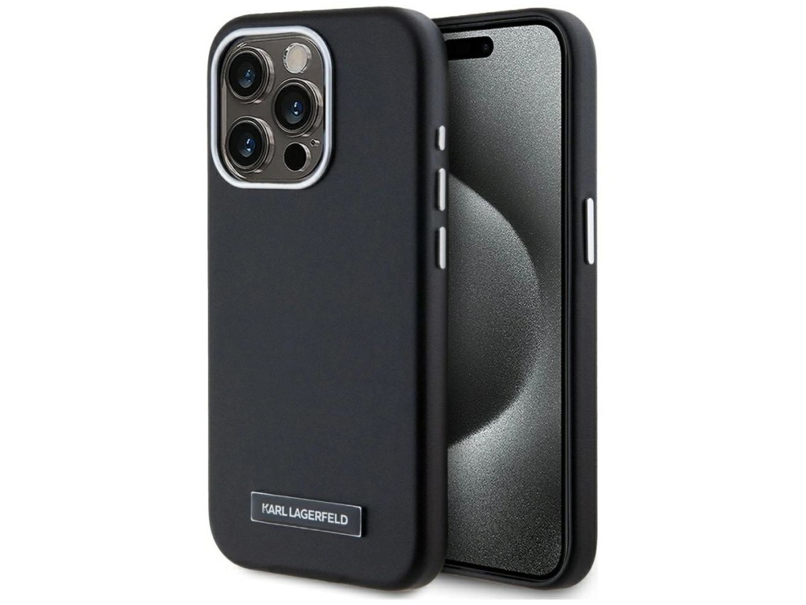 Funda Karl Lagerfeld FW Metal Plate MagSafe para iPhone 15 Pro Max - Negra