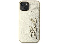 Capa para iPhone 15 com assinatura Karl Lagerfeld em metal texturizado - Dourada Capa para iPhone 15 com assinatura Karl Lagerfeld em metal texturizado - Dourada
