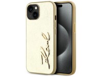 Capa para iPhone 15 com assinatura Karl Lagerfeld em metal texturizado - Dourada Capa para iPhone 15 com assinatura Karl Lagerfeld em metal texturizado - Dourada