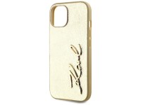 Capa para iPhone 15 com assinatura Karl Lagerfeld em metal texturizado - Dourada Capa para iPhone 15 com assinatura Karl Lagerfeld em metal texturizado - Dourada
