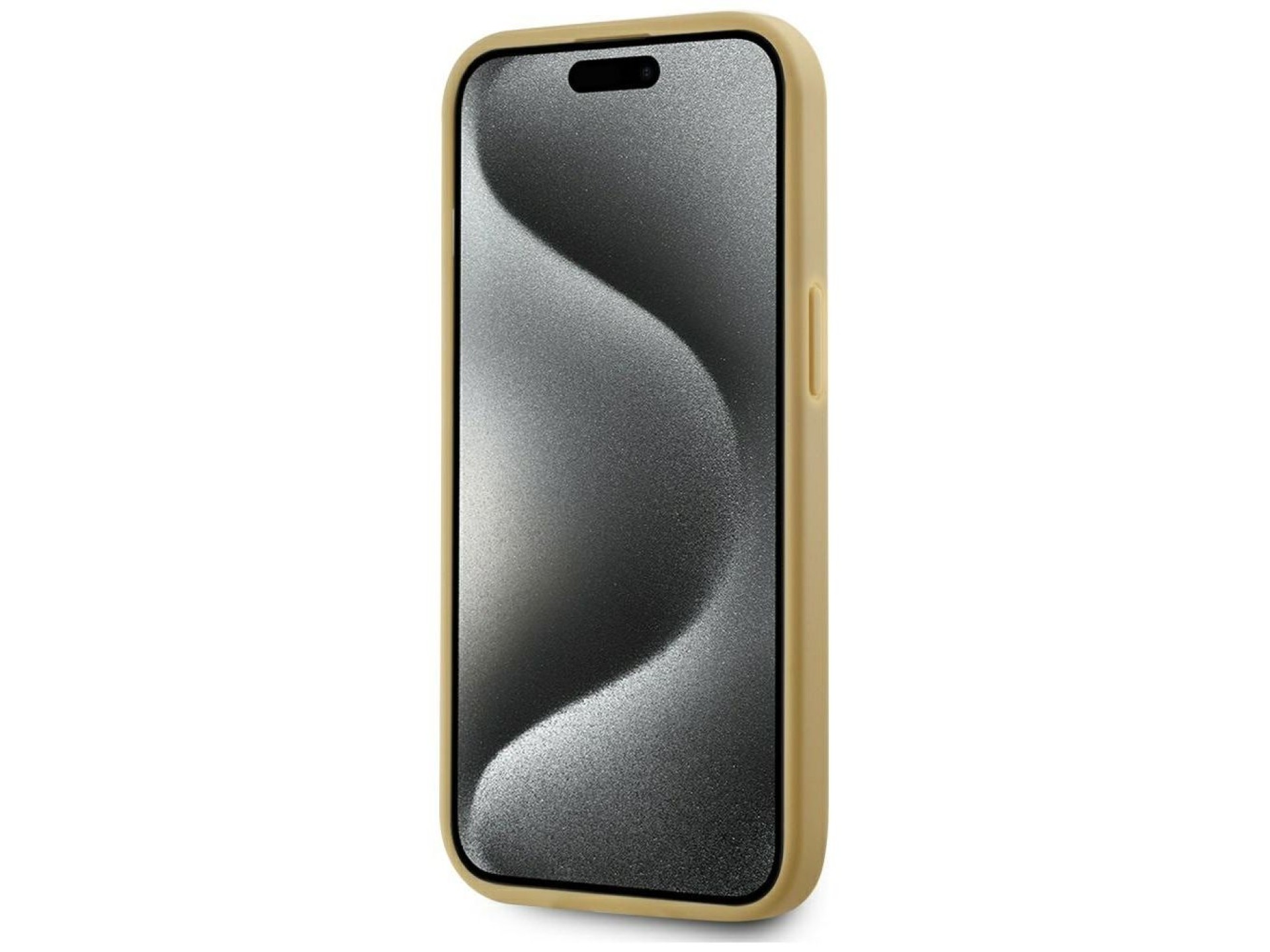 Capa para iPhone 15 com assinatura Karl Lagerfeld em metal texturizado - Dourada